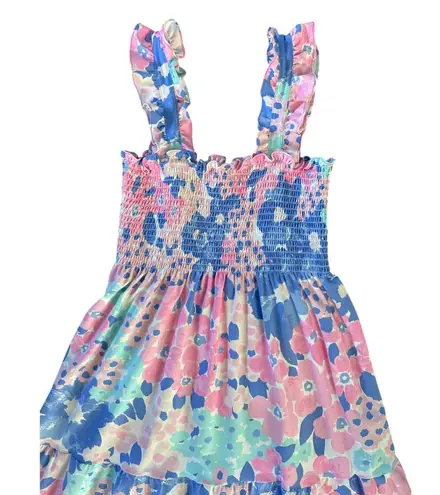 Mahi Gold The Fitz Dress Summer Jubilee in Shell pink blue floral smocked XS