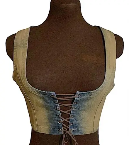 Finesse Lace up Denim Corset Bustier Cassidy Top Blue Size XS