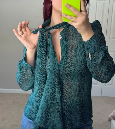 Violet+Claire Transparent green blouse size S snake print with bow