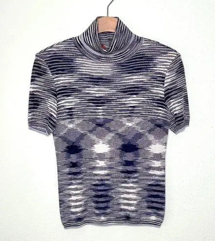 Missoni Short Sleeve Turtleneck Top in Blue / White Size S (IT 40)