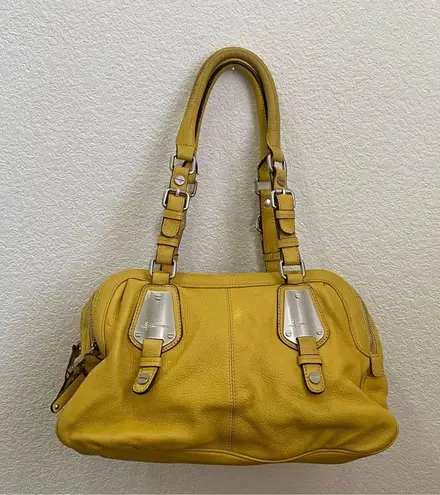 B Makowsky  Mustard Yellow Genuine Leather Triple Zip Handbag Shoulder Bag