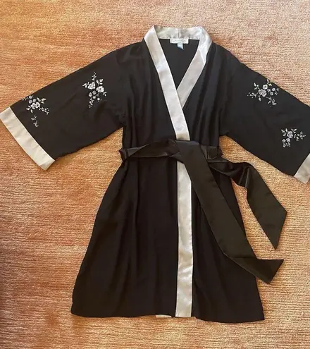 Oscar de la Renta Vintage Pink Label Black & Pink Oriental Robe Size S