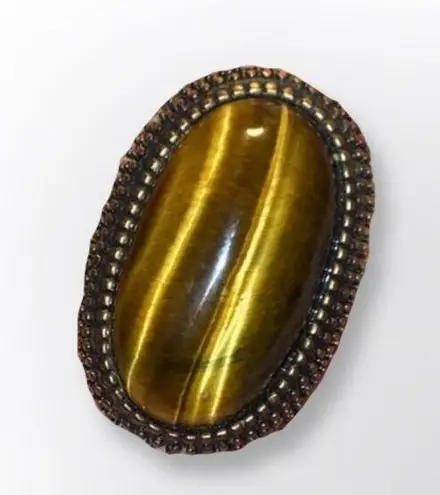 Large Vintage Tigers Eye Bronze Statement Ring size 7 Brown