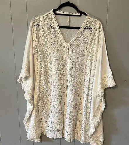 Elan  White Coverup with Crochet Detail OS