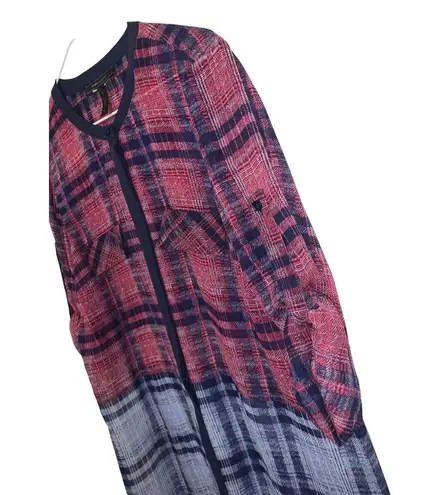 BCBGMAXAZRIA  chiffon plaid tunic length button down top