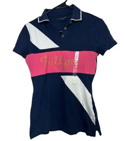 Tommy Hilfiger  Blue Pink Short Sleeve Polo Shirt Size XS New without tags