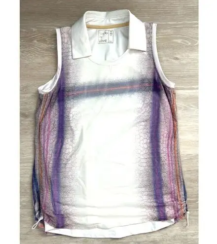 Lucky in Love Mesh Overlay Collared Polo Tank XS Scrunch Side Tennis Golf Top White