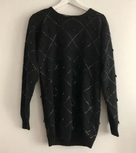 Christie & Jill Silk Wool Plaid Print Crewneck Sweater Tunic Womens Sz M Sequins Size M