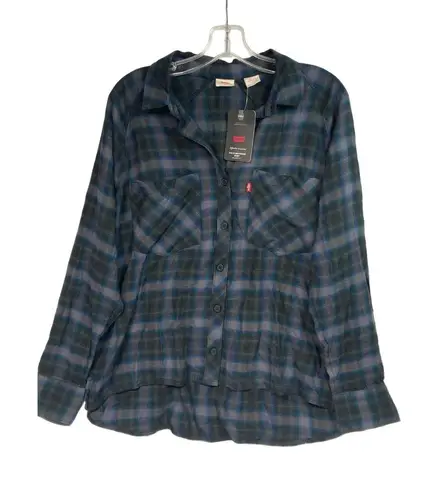 Denizen from Levi's Levi's The Ex-Boyfriend Shirt Blue/green Plaid Button-up Shirt Small