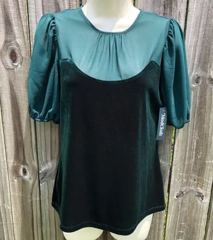 Modcloth  NWT Small For Sheer Love of Velvet Top Emerald Green Blouse Velour