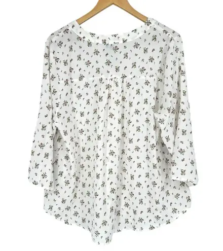 Zenobia White Pink Floral Blouse size 2X Lightweight 3/4 Sleeves NWT Spring