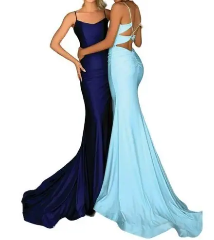 Clarisse Lace-Up Back Evening Maxi Gown 800259 Navy Blue Size 8 NWT