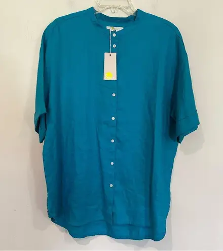 Boden Kimono Sleeve 100% Linen Shirt Swim Coverup Women's 14 Blue Resortwear NWT