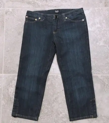 Dolce & Gabbana D&G Capris Navy Jeans with Velvet Back Pocket, Blue Denim Size 27