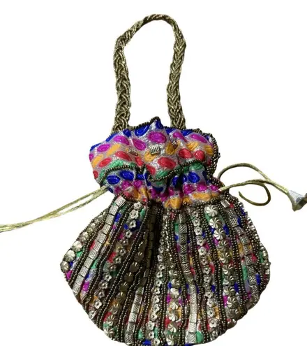 Vintage Beaded Indian Mini Bag Purse With Jewelry Pouch Amrapoli Unique Timless