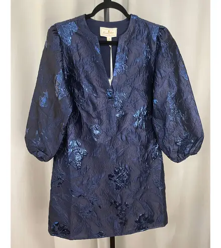 Flora Bea NYC Essen Shift Dress Night Gaze Navy XS NWT Elegant Brocade Design Blue