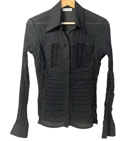 Vintage Y2K Kaelyn Max Fairy Grunge Whimsigoth Top Size M Beaded Crinkle Sheer Black Size M