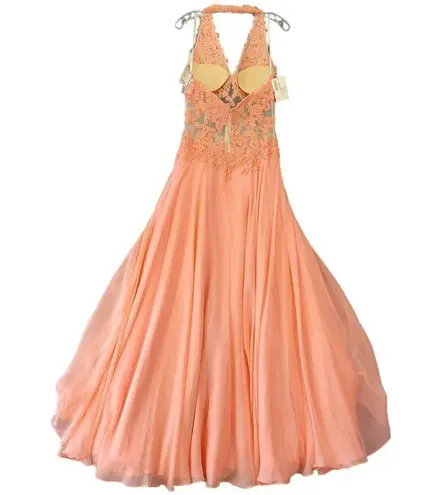 Tony Bowls  Le Gala Women Dress Size 8 Orange Coral Elegant Maxi Gown Sleeveless