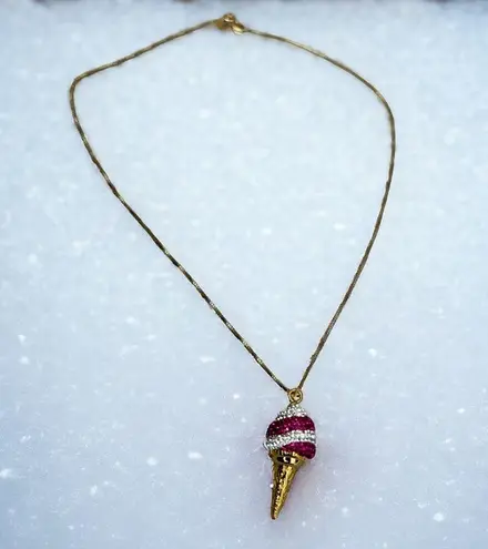 Simone I. Smith Sterling Pink Clear Crystal Ice Cream Cone Pendant Necklace $900