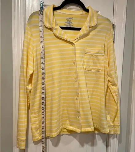 L.L. Bean Size M Long Sleeve Yellow White Stripe Button Down Collared Pajama Top Size M - Image 7