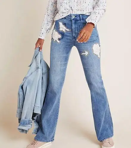 Pilcro and the Letterpress Pilcro High Rise Rose Patchwork Trouser Bootcut Flare Jeans (Size 28) floral