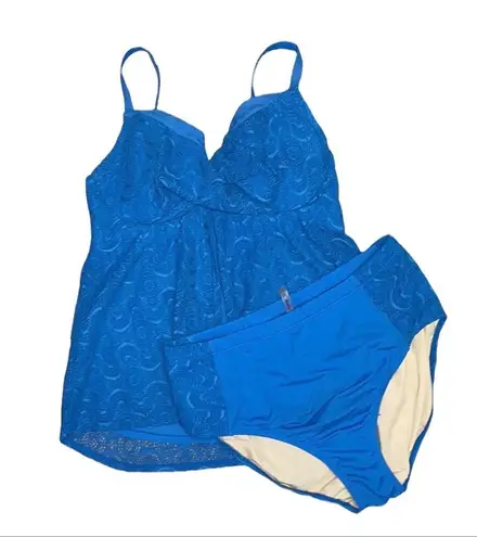 Swimsuits for All Swimsuit 2pc Tankini Bikini Crochet 16 18 1X Blue