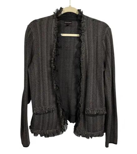 Dana Buchman Women's Sz M Gray Knit Ruffled Fringe Wool Blend Cardigan Sweater
