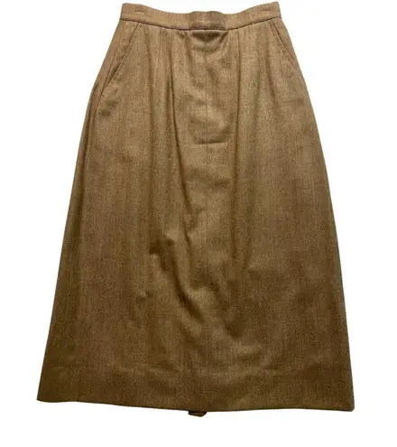Vintage 80s Brown Blazer Gold Button Midi Skirt Suit Van Julian 6 Single Breast Tan