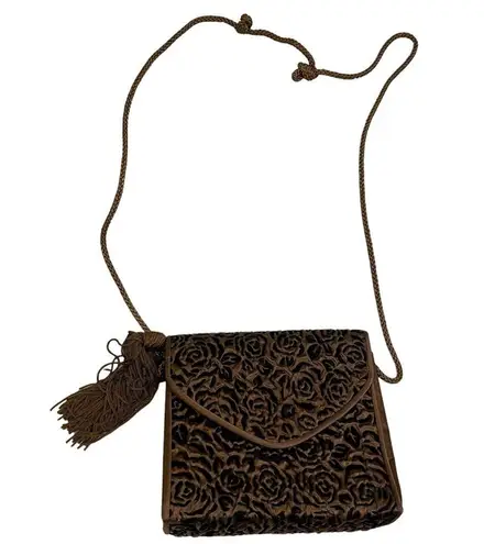 La Regale Vintage Small Formal Clutch With Strap- Floral Rose Textured Pattern