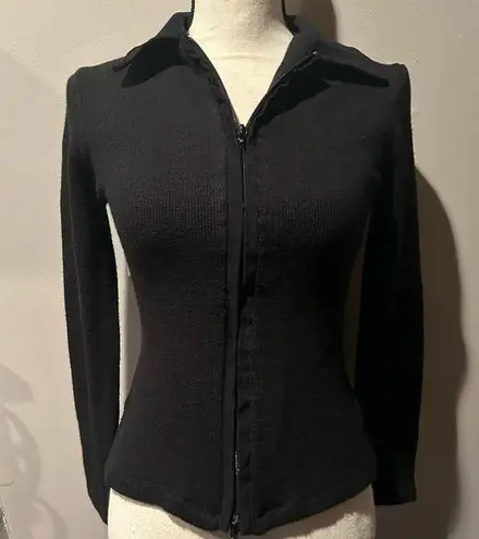 Black zip up sweater with suede detailing