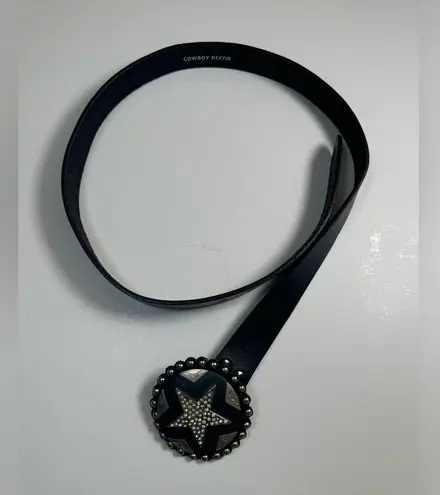 Vintage Cowboy Decor Lonestar Leather Belt with Rhinestone Buckle sz 36 Studded Black
