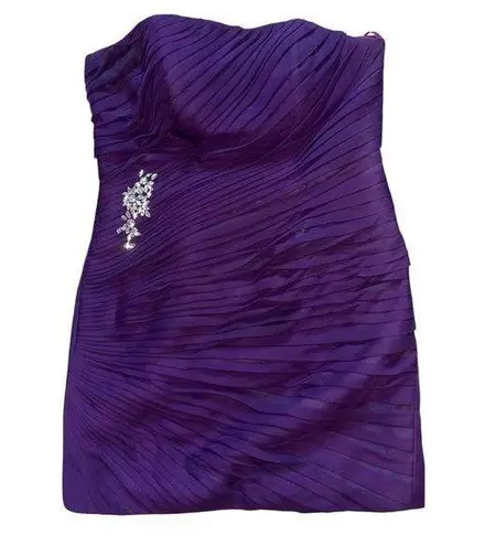 Custom Made Purple Pleated Embellished Strapless Dress Size 10