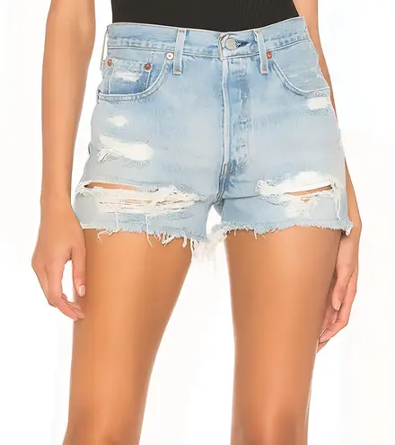 Levi's  501 Womens Button Fly High Rise Distressed‎ Cut Off Denim Jean Shorts 29