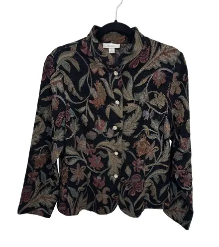 Vintage Dressbarn Tapestry Jacket Womens Medium Black Floral Print Dark Romantic