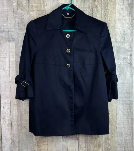 Adrienne Vittadini Navy Blue 3 Button 1/2 Sleeve Dress Jacket Top Pad Sh…