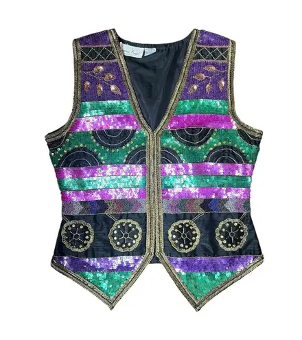 Laurence Kazar Vintage All-Over Sequins & Beaded Vest 100% Silk M