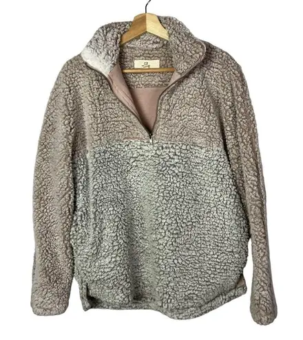 Thread & Supply Beige & Blush Two Tone Pullover Sherpa Jacket S Tan