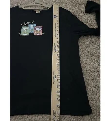 Vintage Black Women’s Shirt With Martini Glass Retro Artsy Vibes Size Large