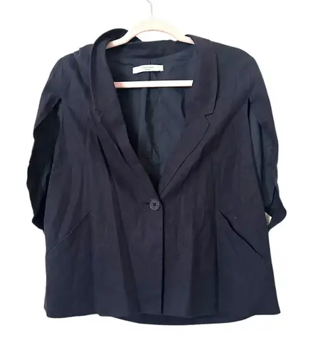 7115 BY SZEKI Sleeveless Linen Blazer Navy Small Blue