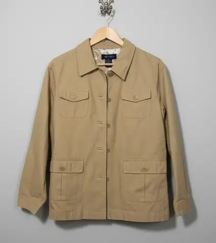 Denim & Co . · Small · Utility Jacket · Khaki with Floral-Print Interior