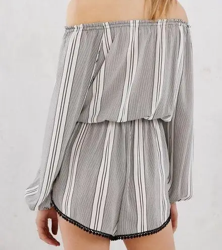 Urban Outfitters Black and white striped off the shoulder romper