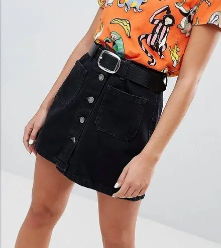 Bershka BSKGIRL Button Front Skirt Black Size 2