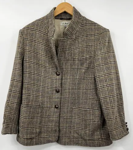 Vintage LL Bean Blazer Womens Button Front Plaid Jacket Long Sleeve Brown 16P