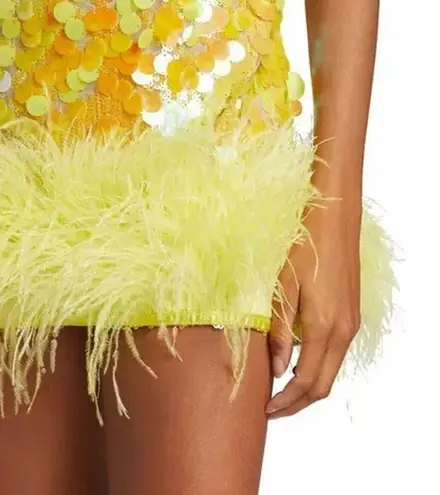 Bronx and Banco Izzy Sequin Feather Minidress yellow halter NEW size US 6 AU 10