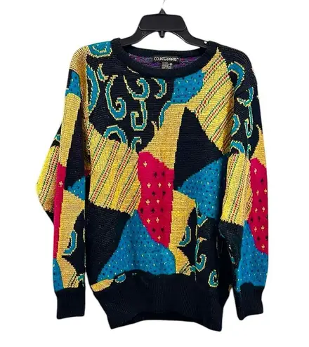 Counterparts Vintage Sweater Abstract Geometric Neon Pink Blue Metallic Gold 80s 90s M Medium
