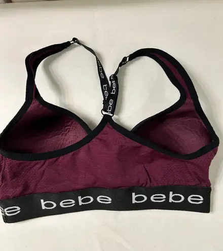 Bebe Racerback Style Adjustable Straps Sports Bra Firm Cups Burgundy Sz Lg