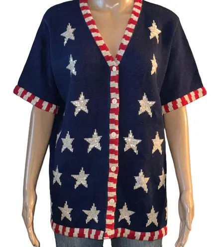 Quacker Factory Patriotic Stars And Striped Cardigan