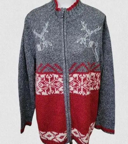 Venezia Jeans Nordic fair isle red gray knit cardigan size 18/20