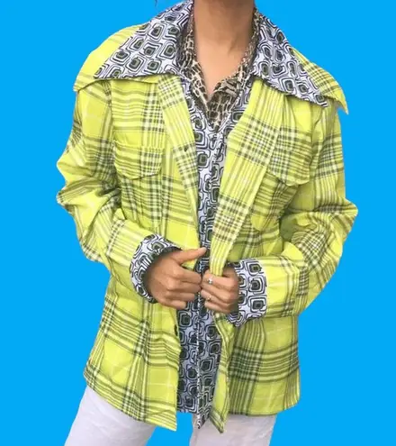 Yellow Plaid Two Piece Jacket With Geometric Lining Size undefined