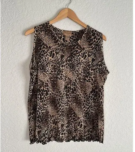 NEW 2 TOPS Choices Woman 1X Animal Print Button Up Blouse Top Accordion Brown